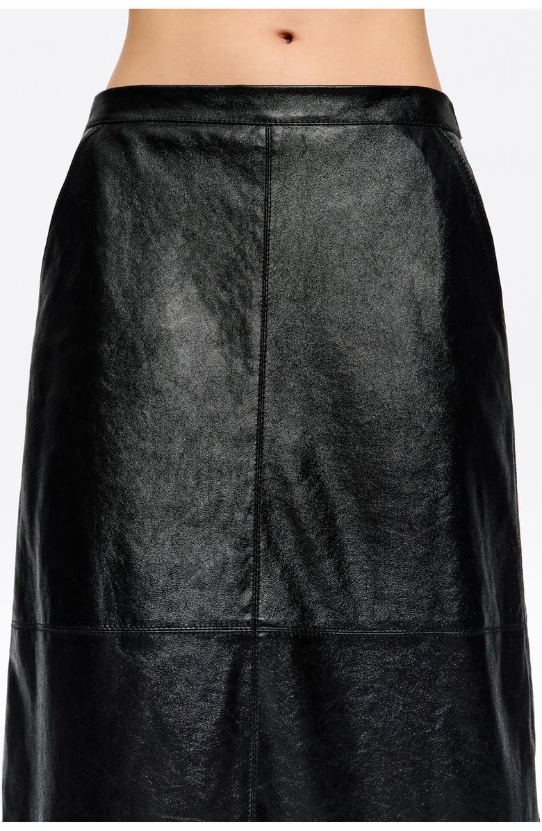 Bimba y Lola Leather A-Line Midi Skirt, Alternate, color, Black