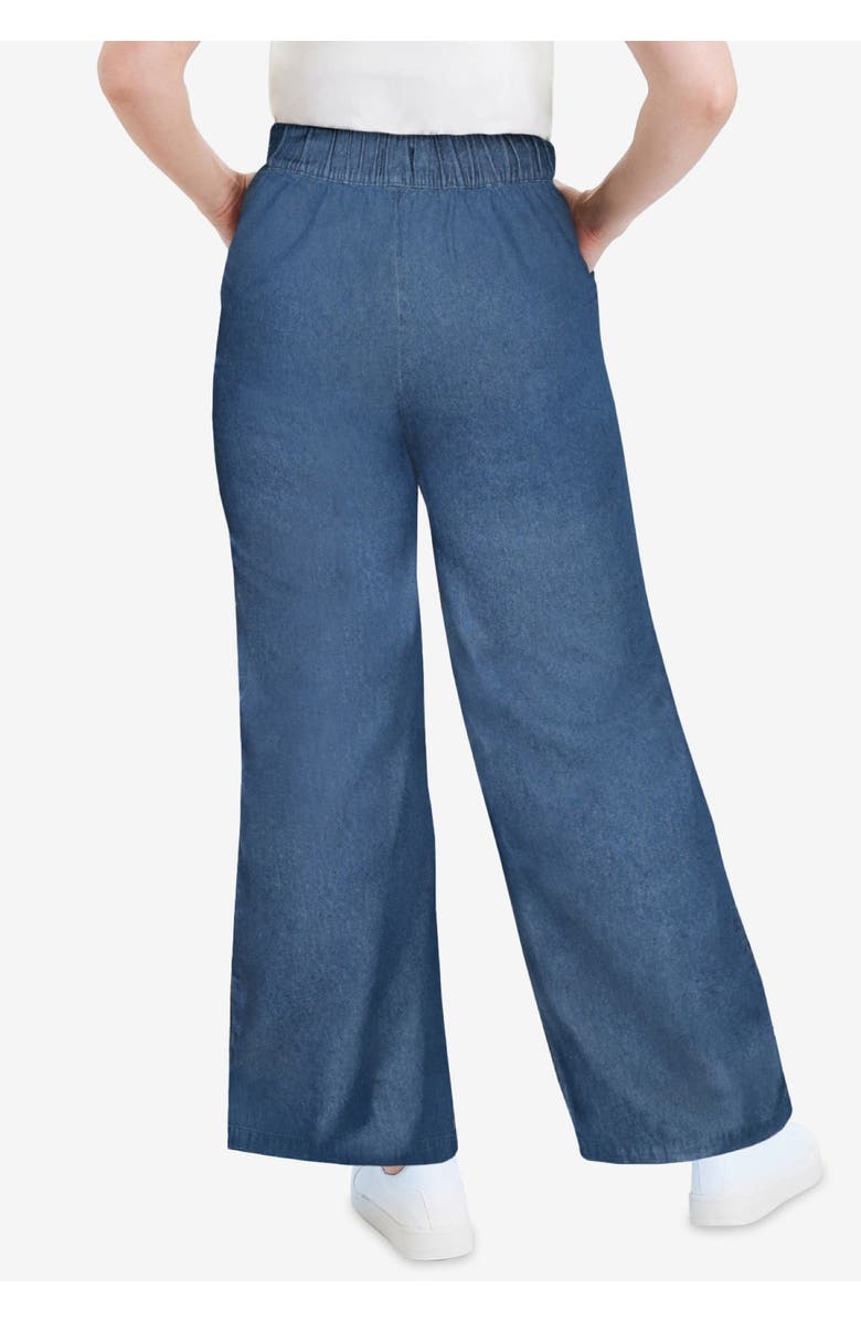 June + Vie Drawstring Denim Wide-Leg Bottoms., Alternate, color, Medium Wash