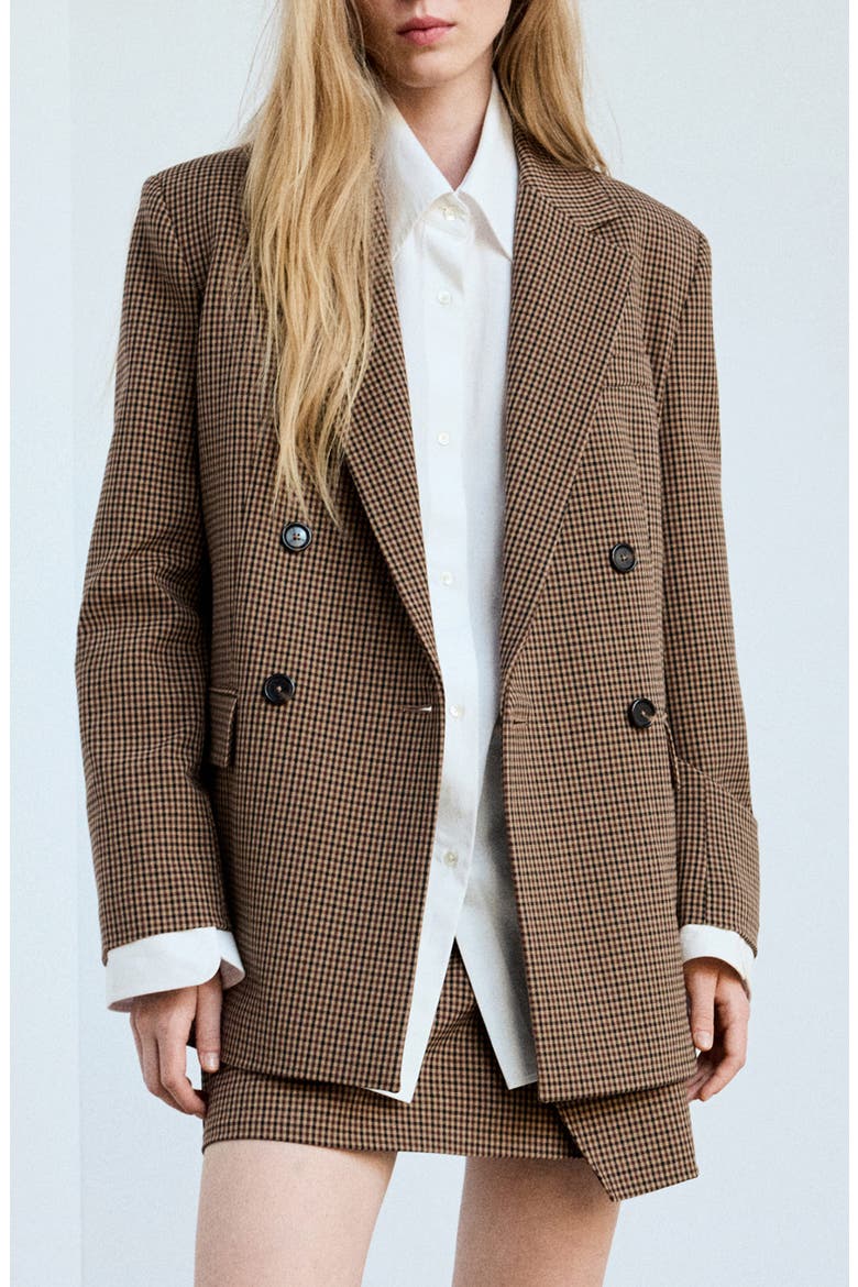 Houndstooth Double Breasted Blazer, Main, color, TOBACCO BROWN