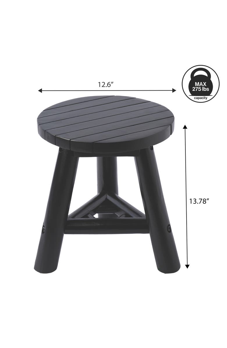 JONATHAN Y Triform Modern Minimalist Handcrafted Solid Teak Wood Accent Stool with Tri-Leg Base, Alternate, color, Black