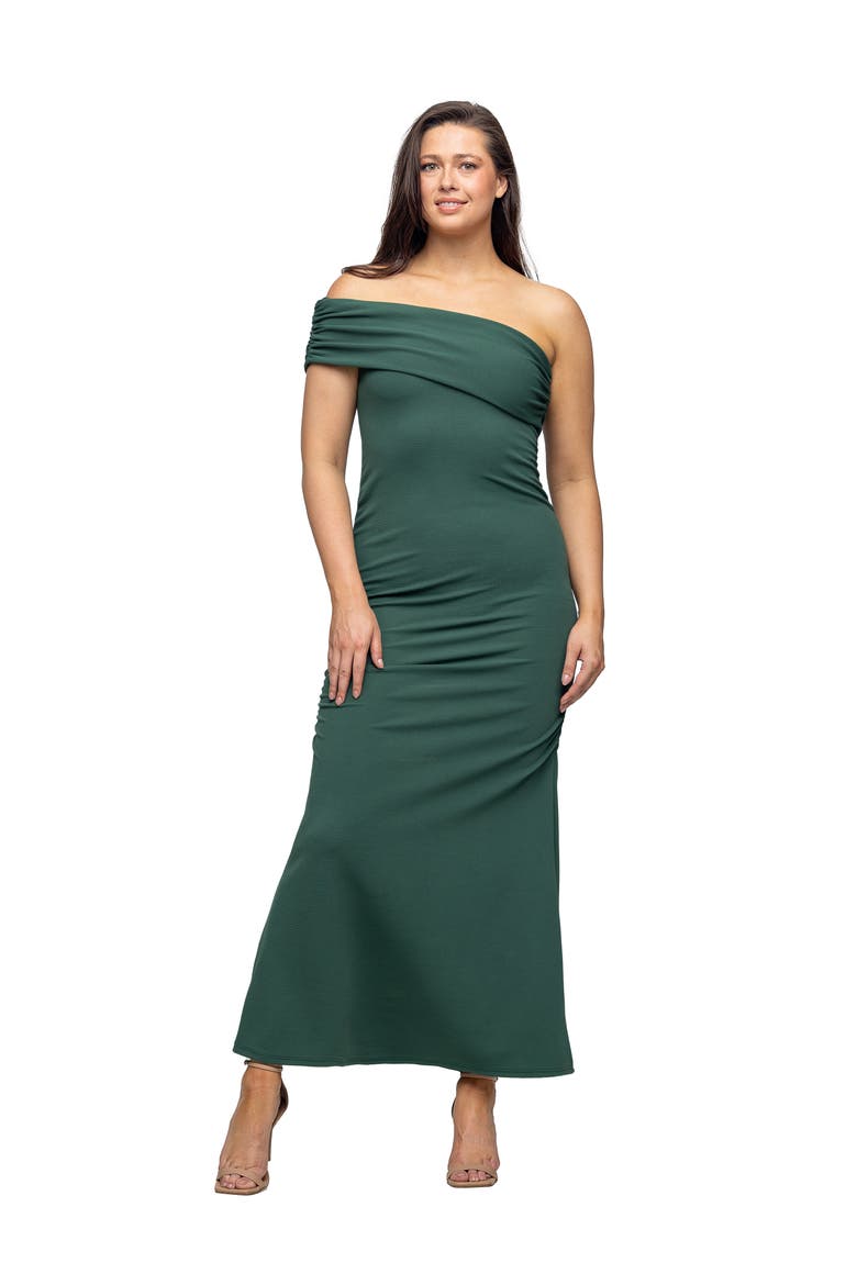 Formal One Shoulder Rouched Mermaid Maxi Dress, Main, color, Hunter