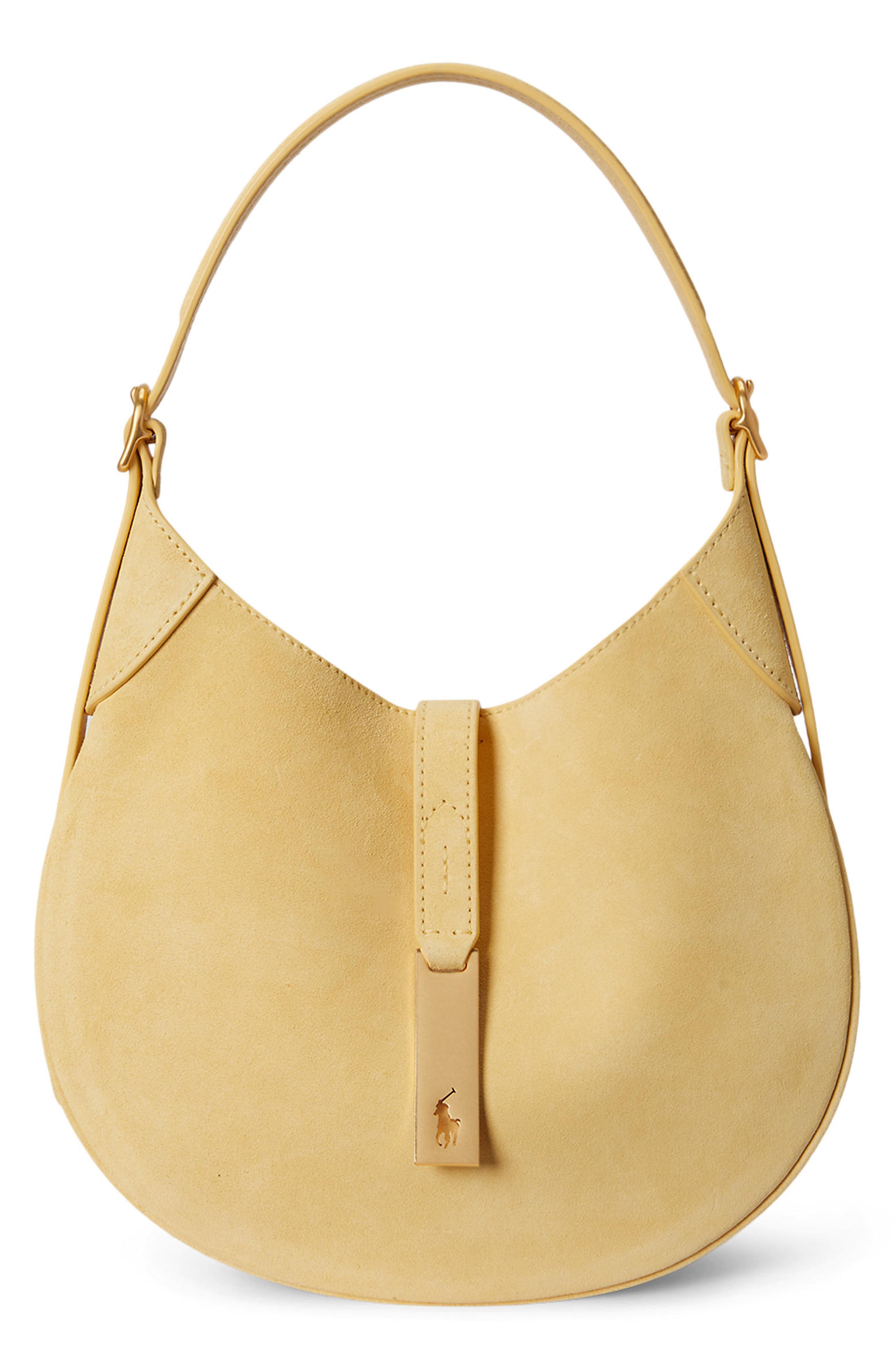 Polo Ralph Lauren Small Polo ID Suede Shoulder Bag, Main, color, Lemon Meringue