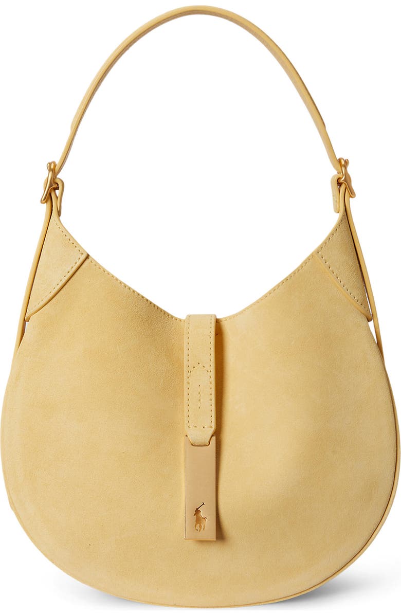 Polo Ralph Lauren Small Polo ID Suede Shoulder Bag, Main, color, Lemon Meringue