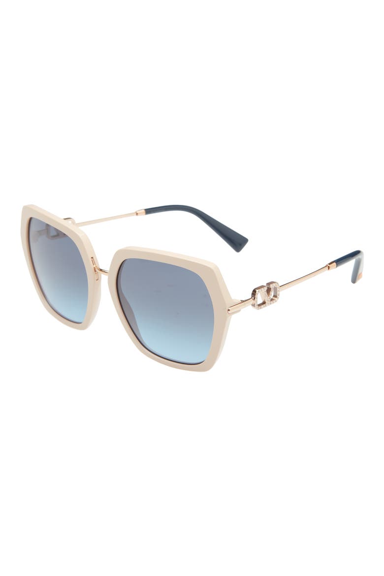 57mm Geometric Sunglasses, Alternate, color, BEIGE/ GRADIENT BLUE