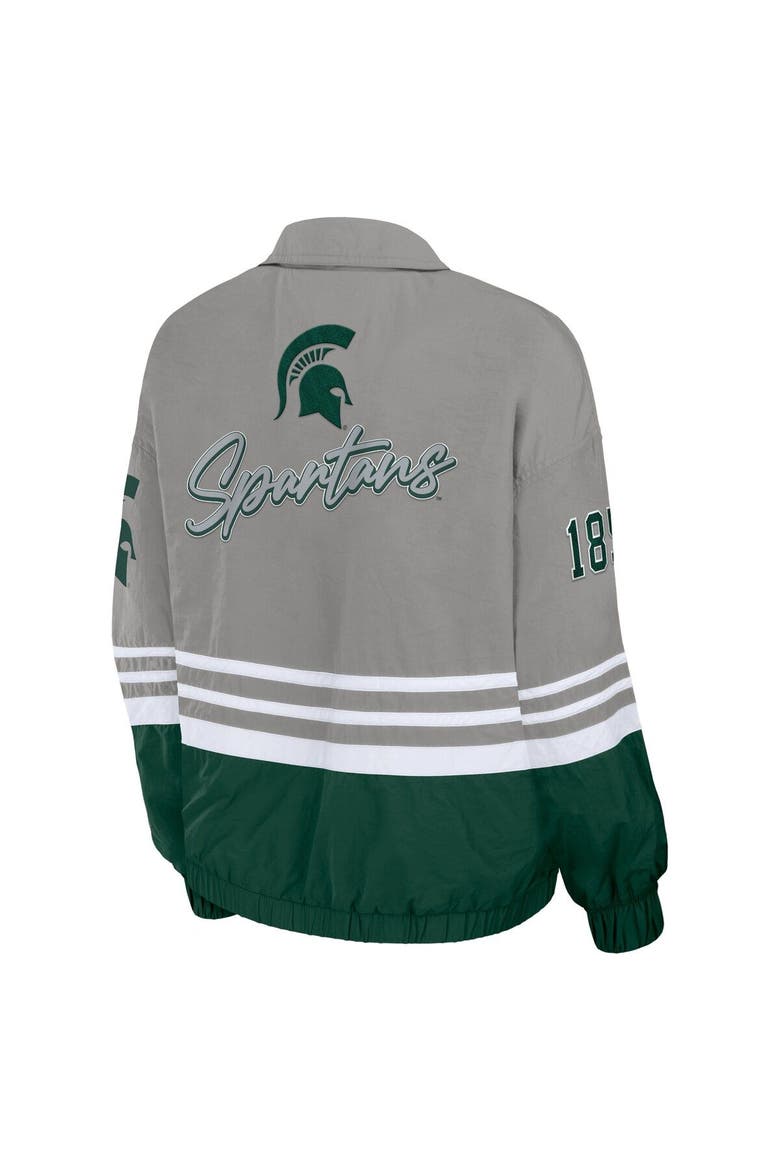 Women's WEAR by Erin Andrews Gray Michigan State Spartans Vintage Throwback Windbreaker Full-Zip Jacket, Alternate, color, Gray