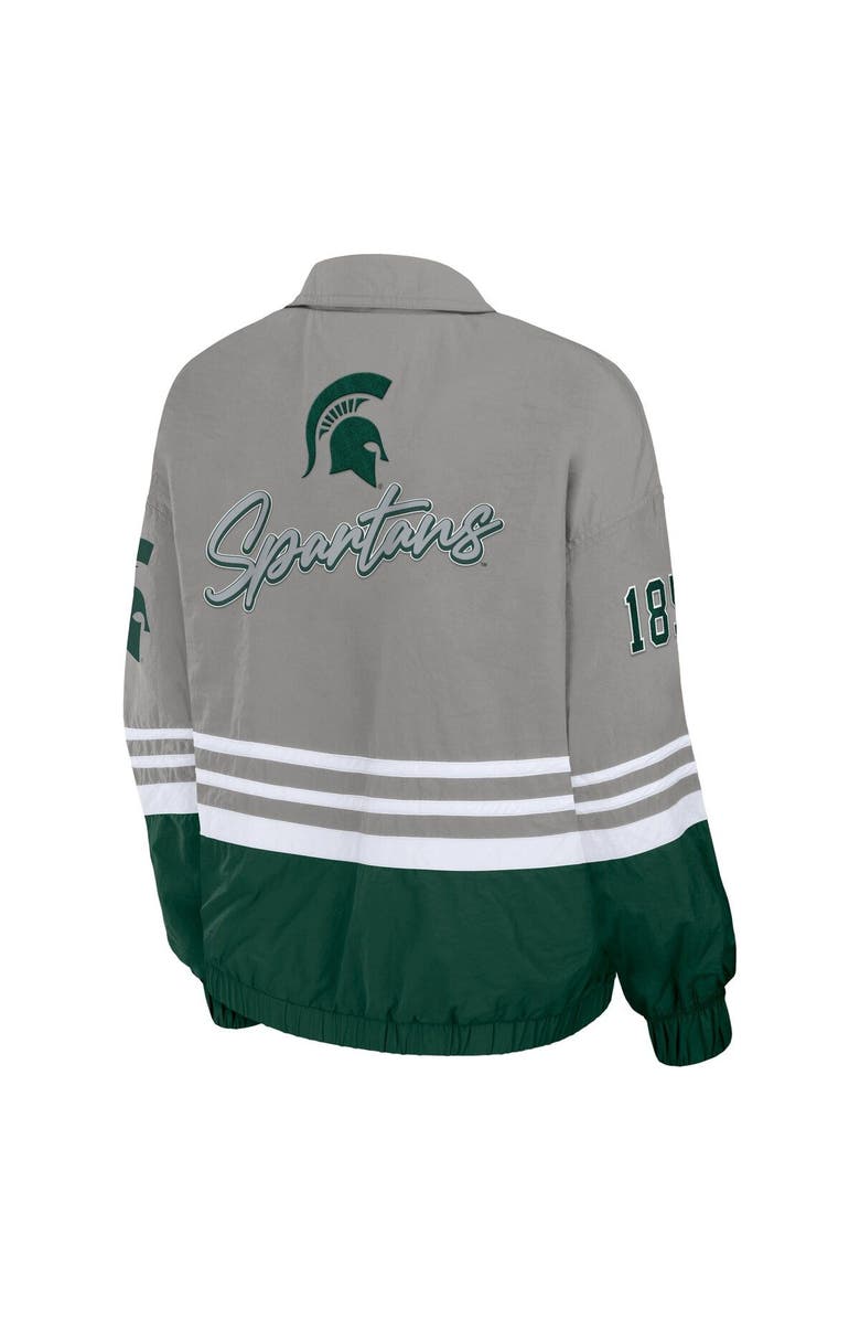 WEAR by Erin Andrews Women's WEAR by Erin Andrews Gray Michigan State Spartans Vintage Throwback Windbreaker Full-Zip Jacket, Alternate, color, 