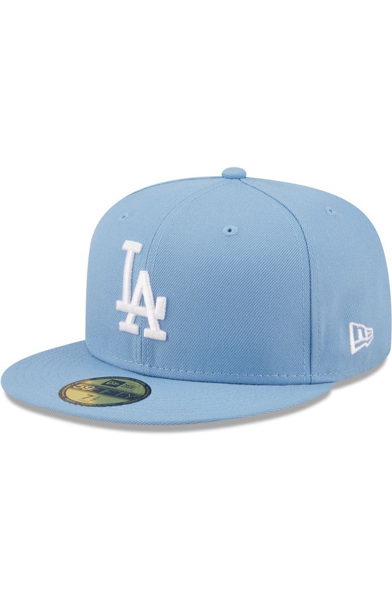 New Era Men's New Era Sky Blue Los Angeles Dodgers Logo White 59FIFTY Fitted Hat, Main, color, 