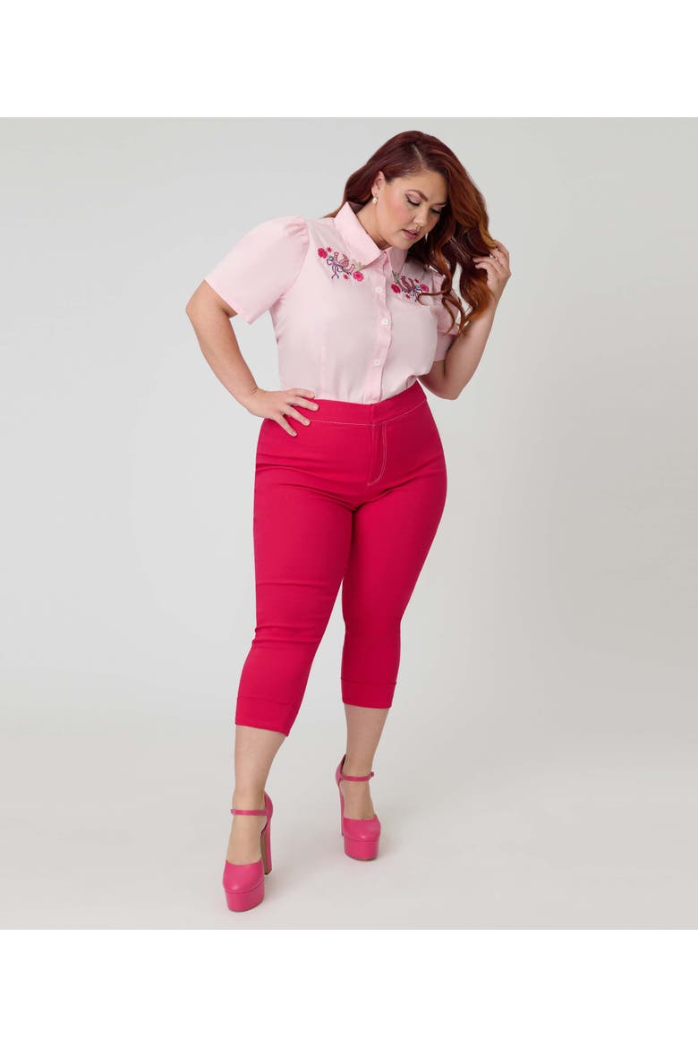 Plus Size Kitschy Shaped Pocket Smarty Pants Capris, Main, color, Pink Solid