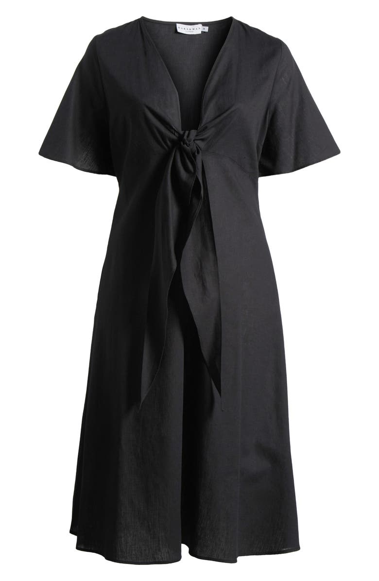 HARSHMAN Fiorella Tie Front Linen Blend Midi Dress, Alternate, color, 