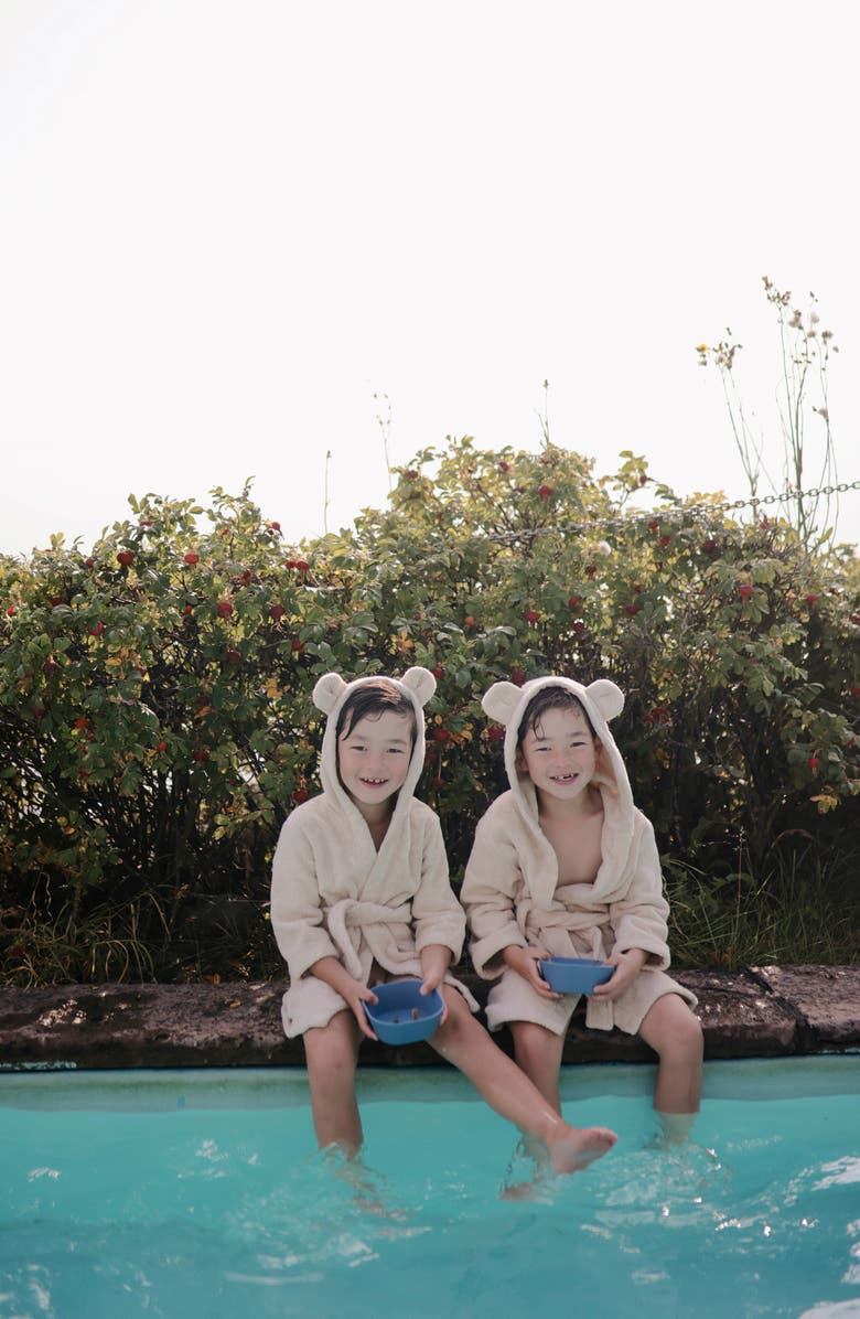 Mushie Bear Organic Cotton Terry Robe, Alternate, color, Fog