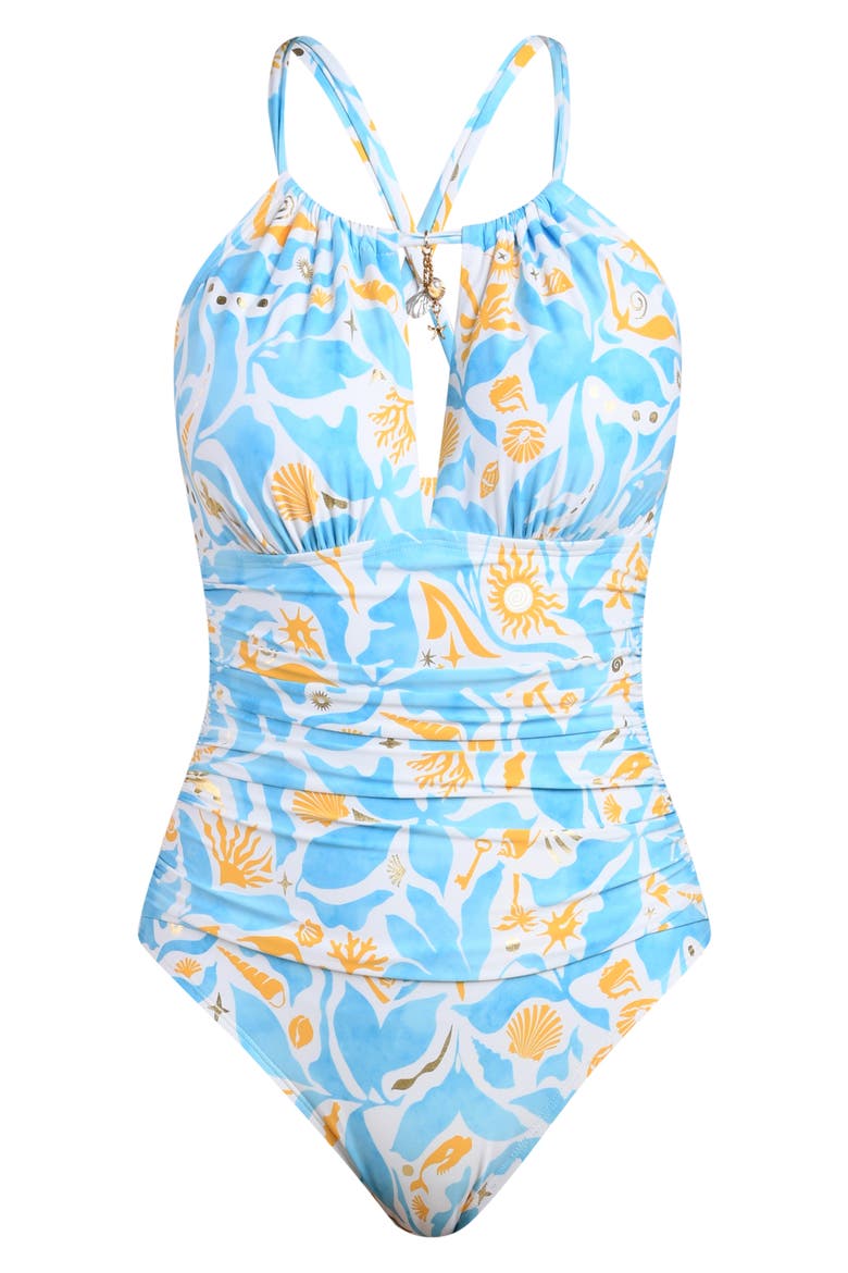 Trinket Keyhole One-Piece Swimsuit, Alternate, color, SKY