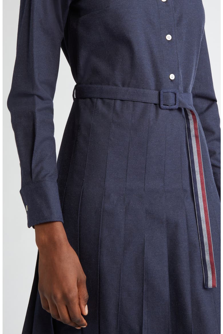 Long Sleeve Pleated Cotton Shirtdress, Alternate, color, NAVY