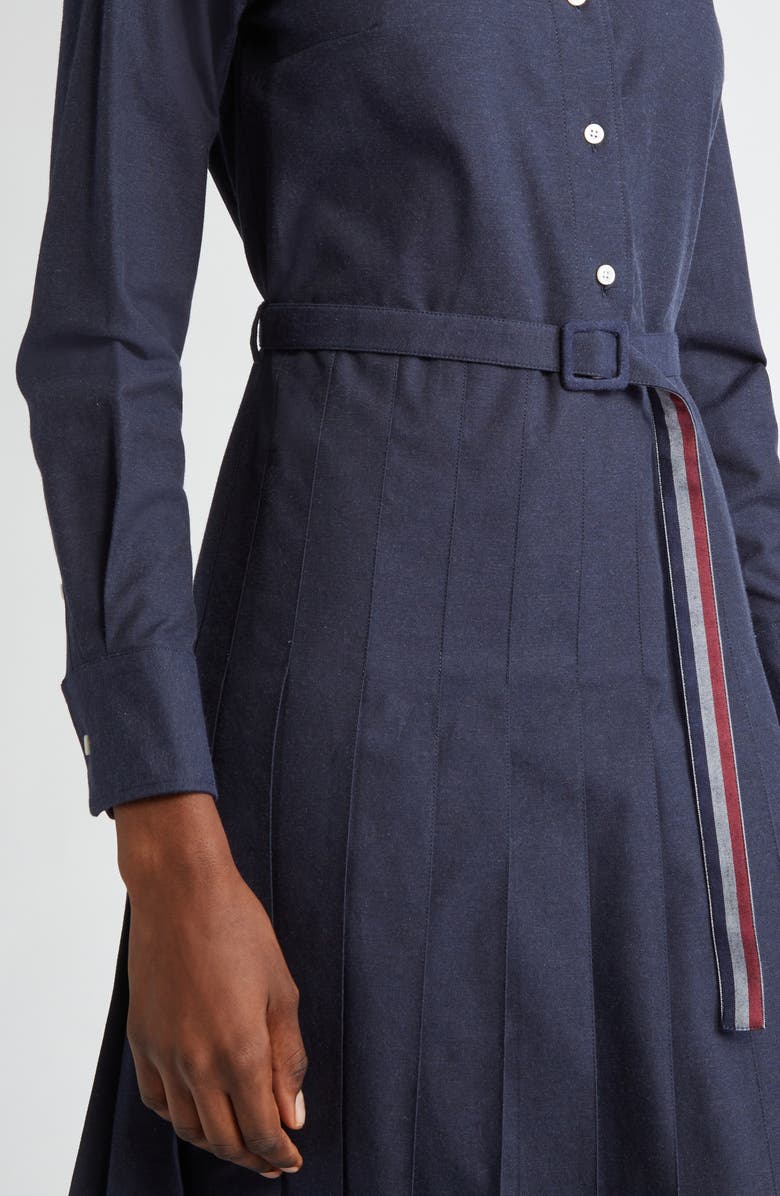 Thom Browne Long Sleeve Pleated Cotton Shirtdress, Alternate, color, 