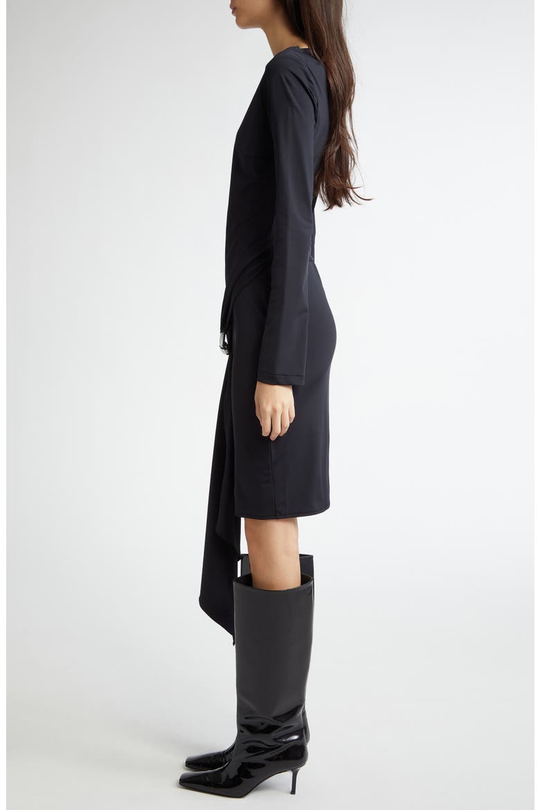 Carabiner Sash Long Sleeve Stretch Jersey Dress, Alternate, color, BLACK