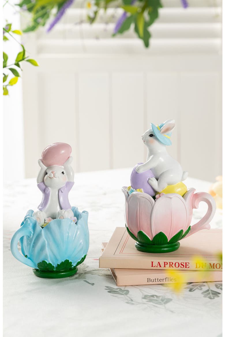 Set of 2 Easter Resin Bunny on Tulip Mug Table Decor, Alternate, color, White