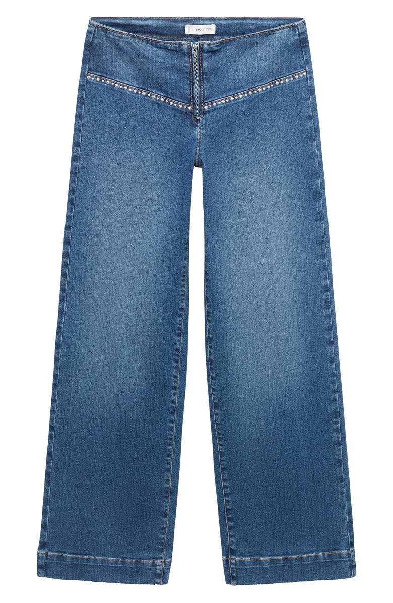 MANGO TEEN Low Rise Stud Wide Leg Jeans, Alternate, color, Dark Blue