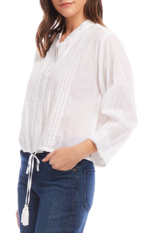 Karen Kane Pintuck Pleat Cotton Button-up Top In White