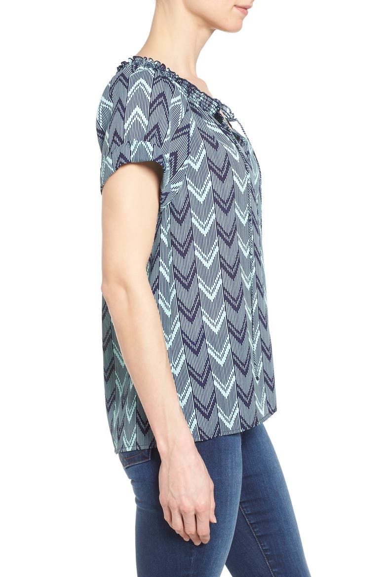 Cuffed Sleeve Peasant Top, Alternate, color, NAVY- TEAL ARROW PRINT