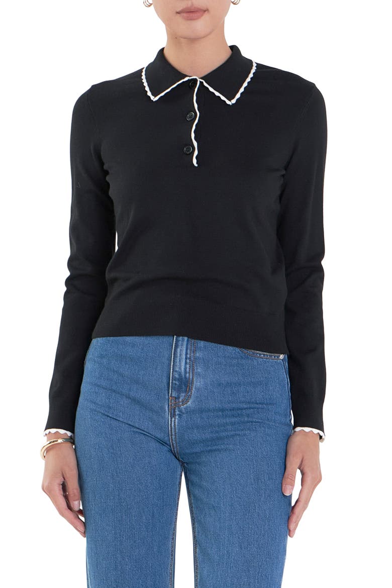 Scallop Polo Sweater, Main, color, BLACK/ WHITE