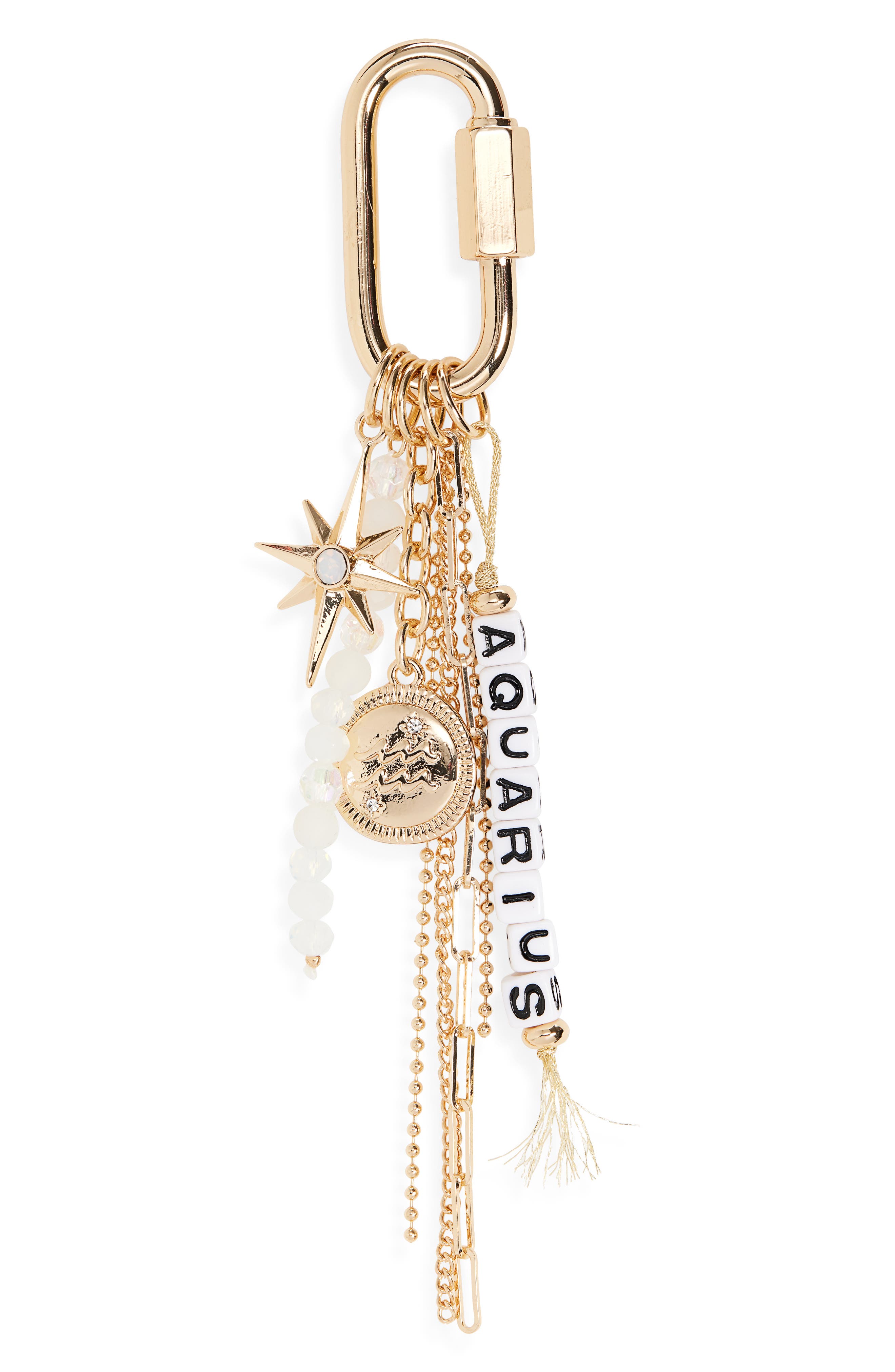 Chelsea28 Zodiac Bead Bag Charm, Main, color, Aquarius- White Multi- Gold