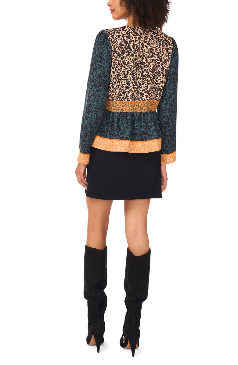 Vince Camuto Mixed Print Peplum Detail Button-Up Shirt, Alternate, color, Deep Forest