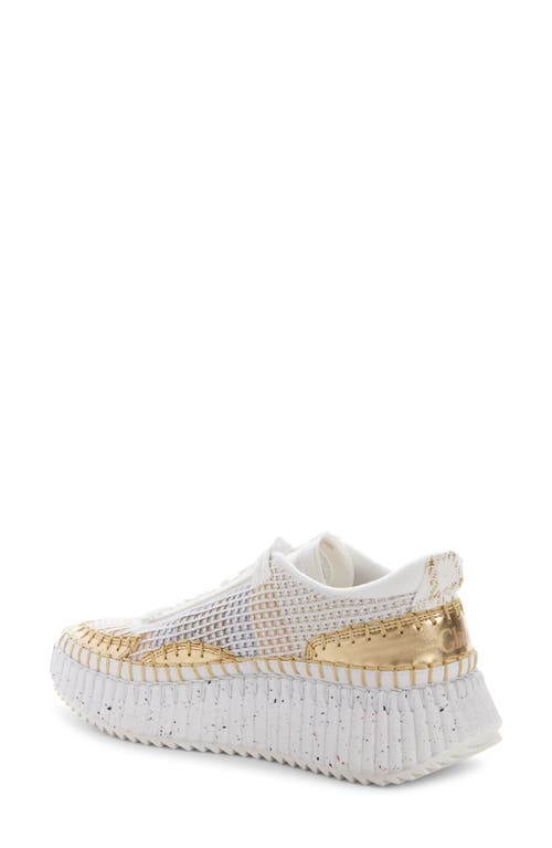 Chloé Nama Embroidered Metallic Leather And Mesh Sneakers In Gold