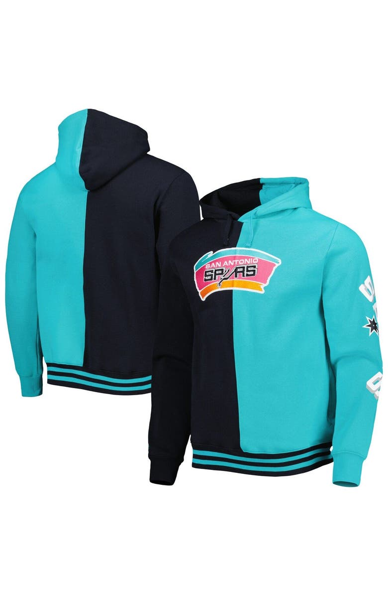 Mitchell & Ness Men's Mitchell & Ness Black/Teal San Antonio Spurs Hardwood Classics Split Pullover Hoodie, Alternate, color, Black