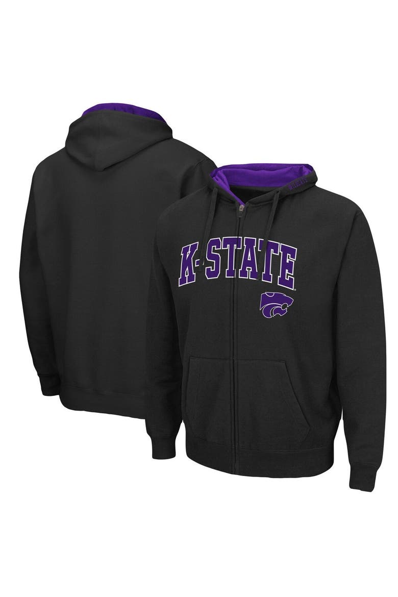 Men's Colosseum Black Kansas State Wildcats Arch & Logo 3.0 Full-Zip Hoodie, Main, color, Black