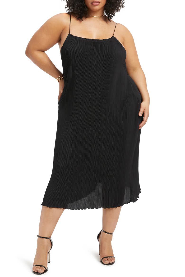 Plissé Midi Dress, Alternate, color, BLACK001