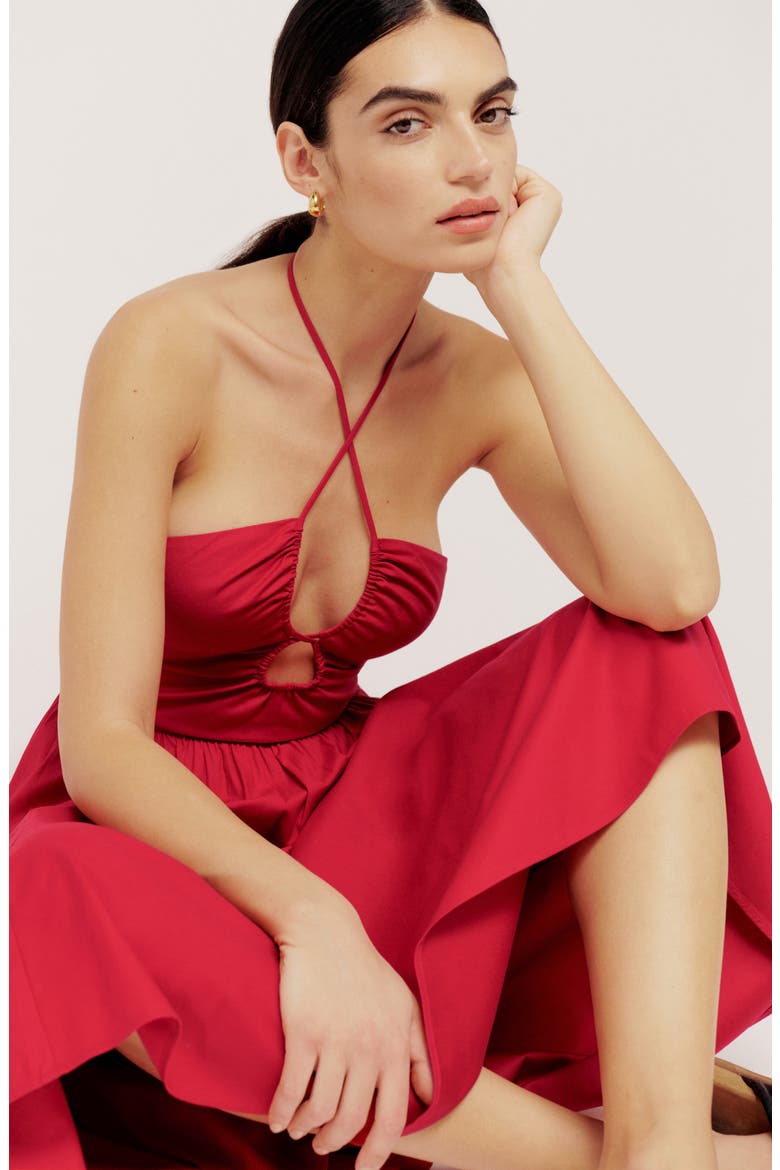 Stassie Halter Neck Dress, Alternate, color, CHERRY