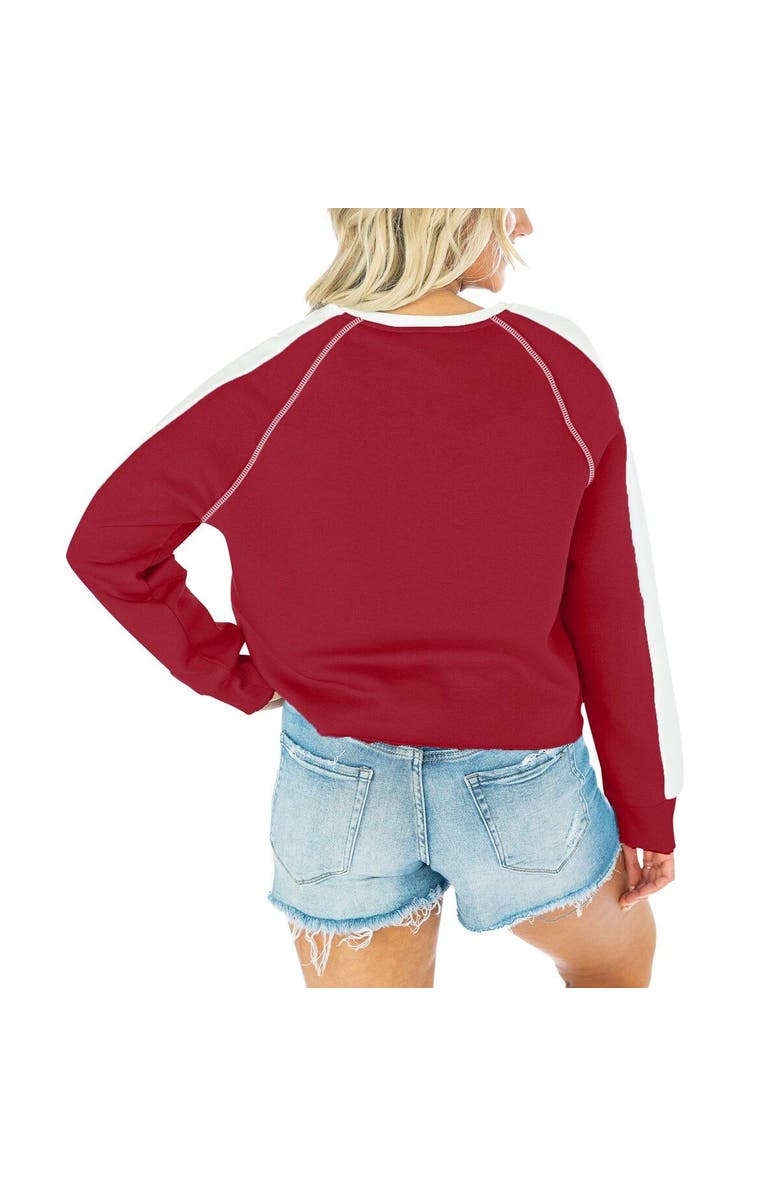 GAMEDAY COUTURE Women's Gameday Couture Crimson Oklahoma Sooners Blindside Raglan Cropped Pullover Sweatshirt, Alternate, color, Crimson
