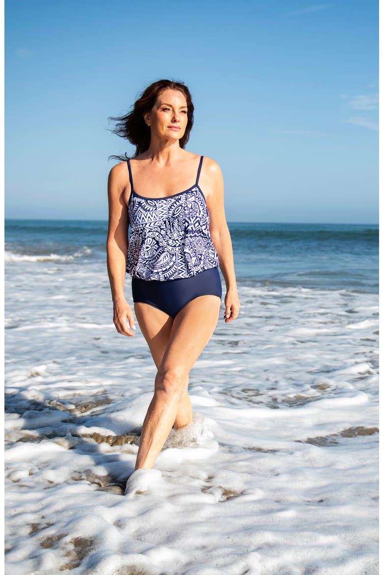 Bohemia Blouson Full Coverage One-Piece Swimsuit, Alternate, color, INDIGO