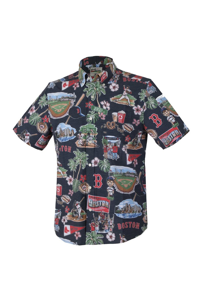 Men's Reyn Spooner Navy Boston Red Sox Big & Tall Scenic Performance Tri-Blend Aloha Button-Down Shirt, Alternate, color, Navy