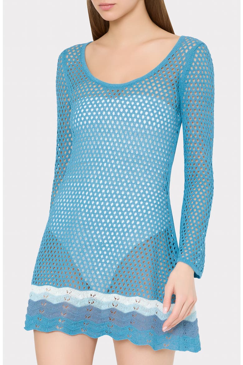 Crochet Long Sleeve Cover-Up Minidress, Alternate, color, BLUE MULTI