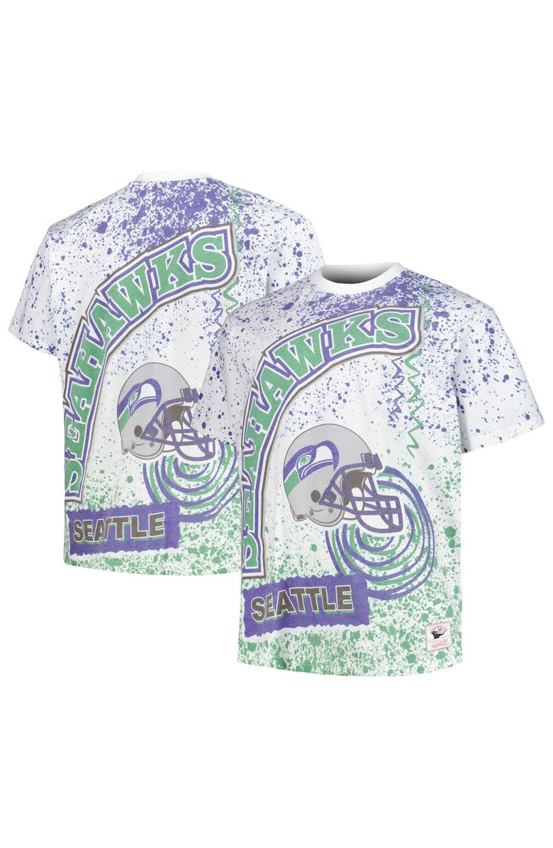 Mitchell & Ness Men's Mitchell & Ness White Seattle Seahawks Big & Tall Allover Print T-Shirt, Main, color, 