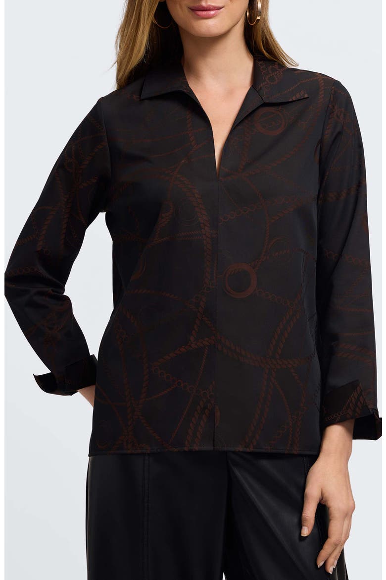 Agnes Print Popover Shirt, Main, color, COFFEE BROWN/ BLACK