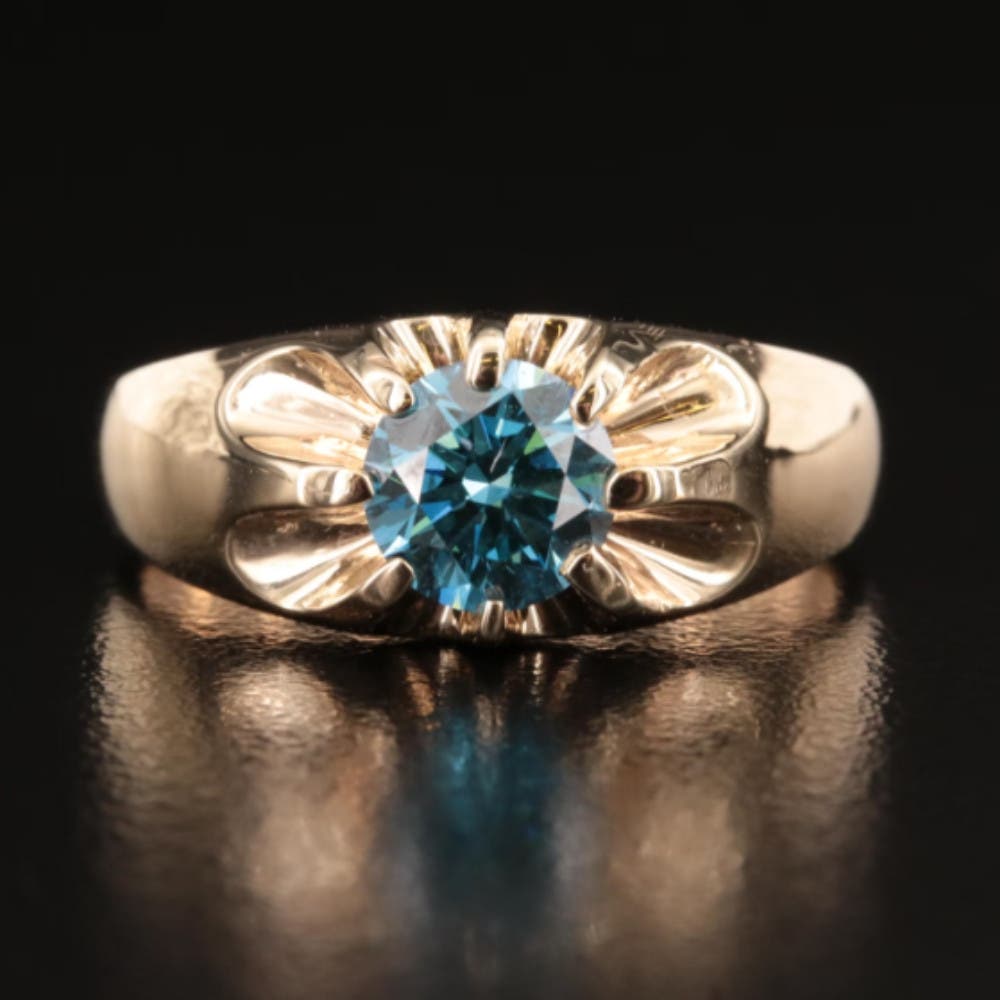 Bliss Diamond 2Ct Blue Diamond Men's Belcher Solitaire Ring Gold High ...