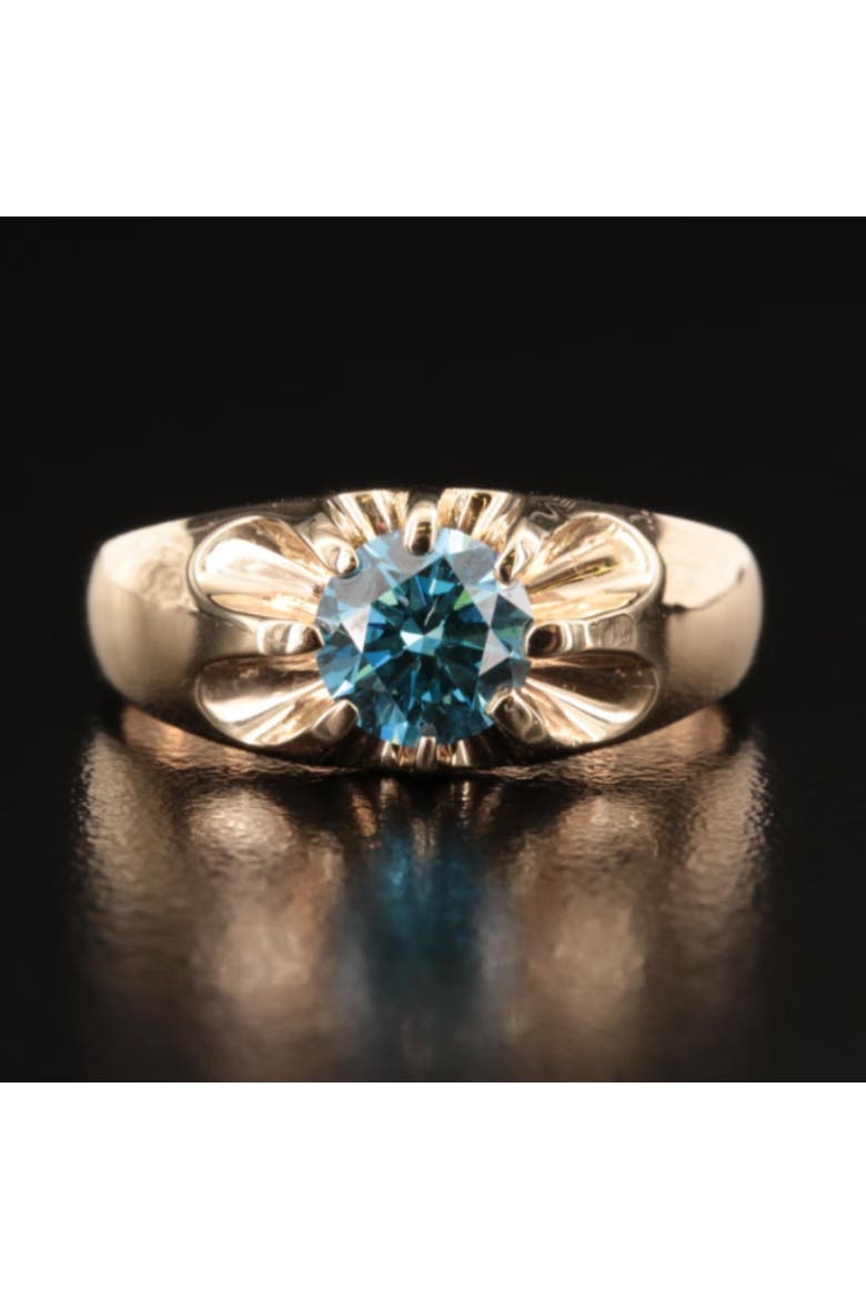 2Ct Blue Diamond Men's Belcher Solitaire Ring Gold High Polished Lab Grown, Alternate, color, 14k White Gold