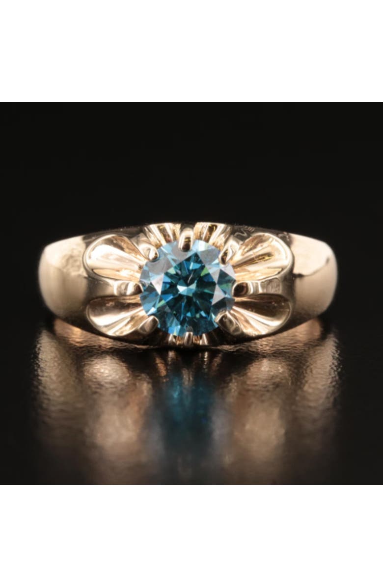 Bliss Diamond 2Ct Blue Diamond Men's Belcher Solitaire Ring Gold High Polished Lab Grown, Alternate, color, 14K White Gold