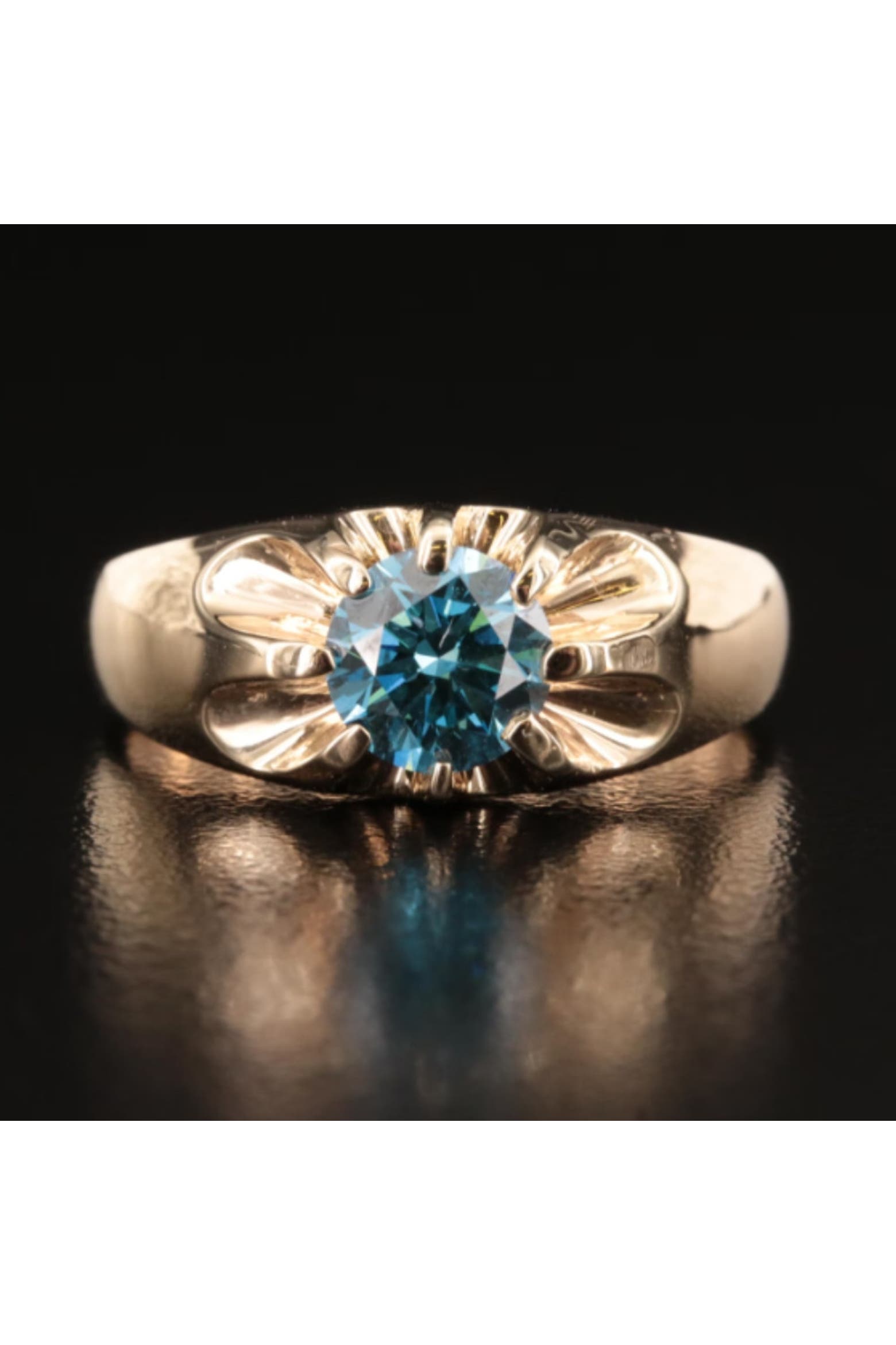 Bliss Diamond 2Ct Blue Diamond Men's Belcher Solitaire Ring Gold High ...