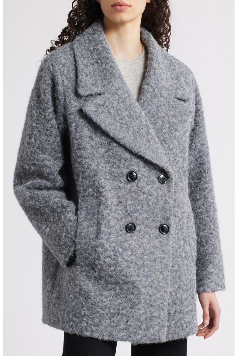 Double Breasted Brushed Felt Coat, Main, color, GREY/ BLACK
