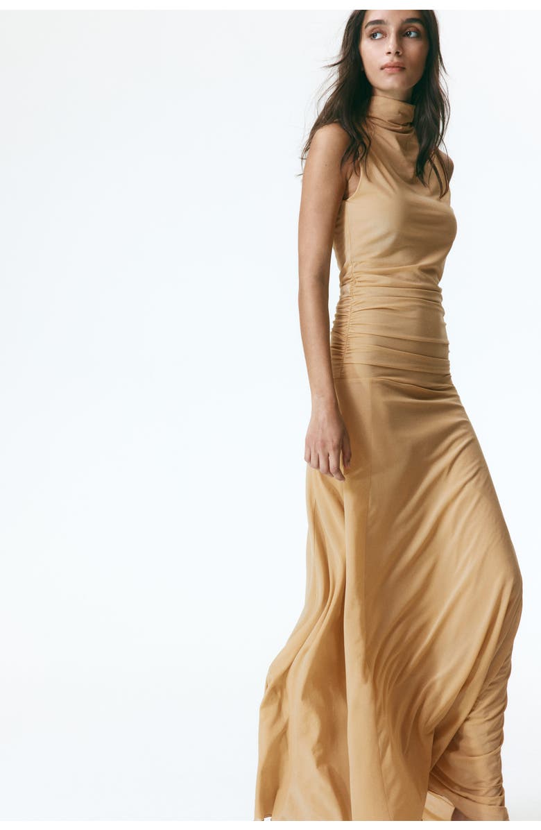 H&M Gathered mesh dress, Main, color, Beige