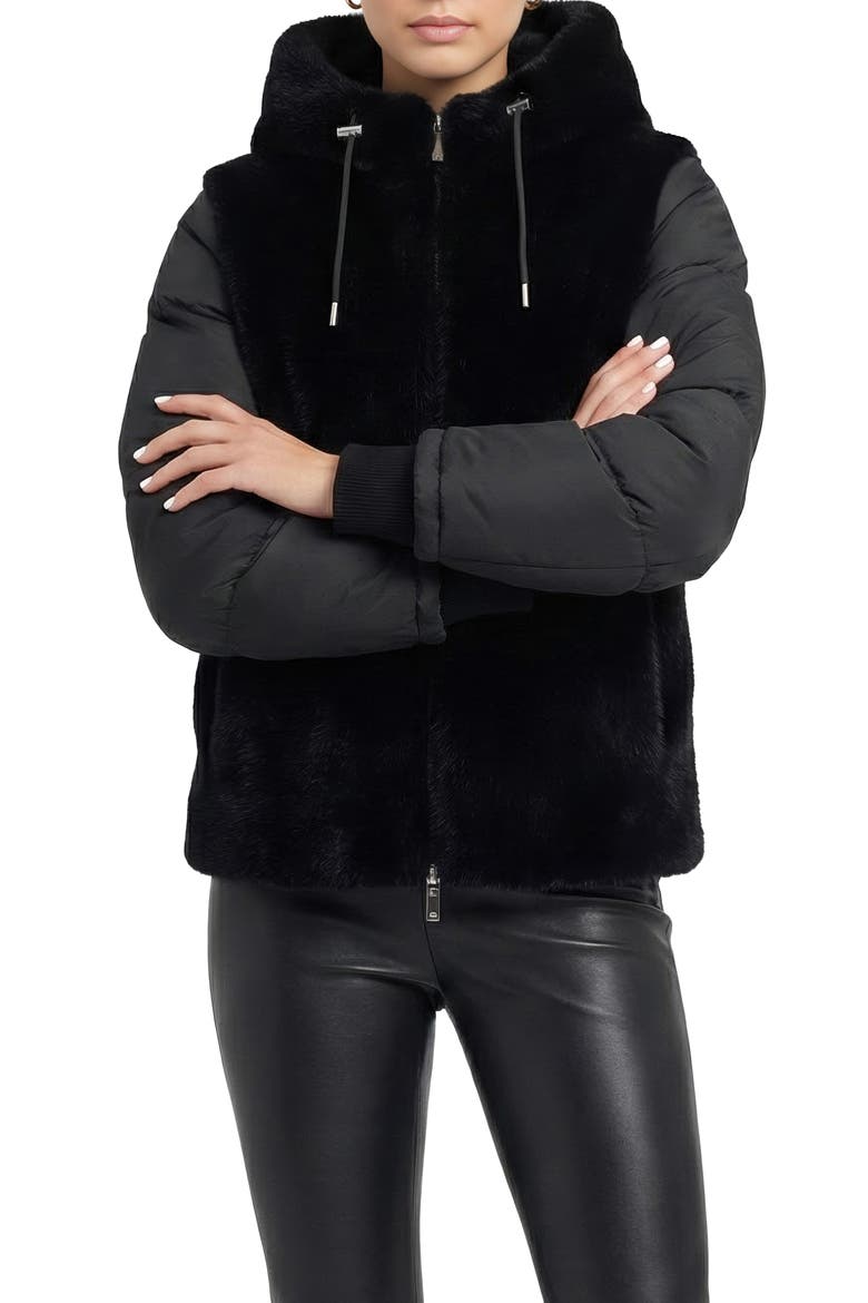 Fur-Free Mink (Faux Fur) Quilted Jacket, Hood, Alternate, color, BLACK/BLACK