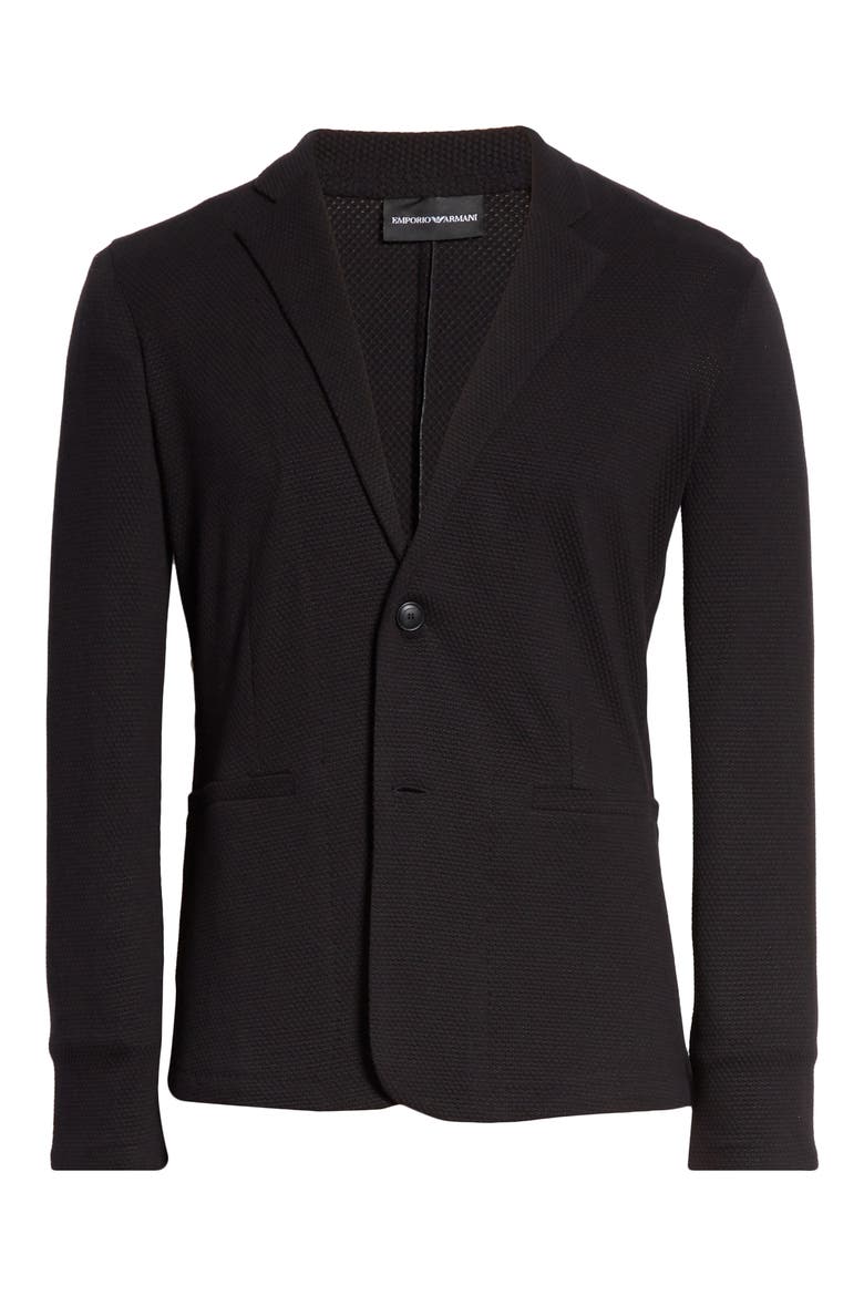 Trim Fit Knit Cotton Blend Blazer, Alternate, color, BLACK