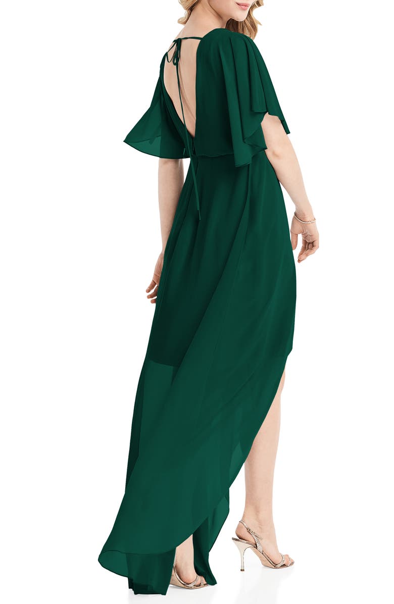 Jenny Packham Flutter Sleeve High/Low Chiffon Gown, Alternate, color,