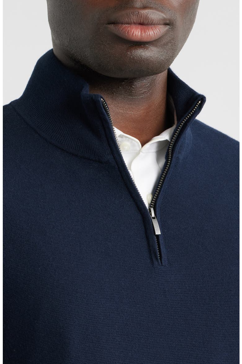 Cotton & Silk Quarter Zip Sweater, Alternate, color, NAVY SAPPHIRE