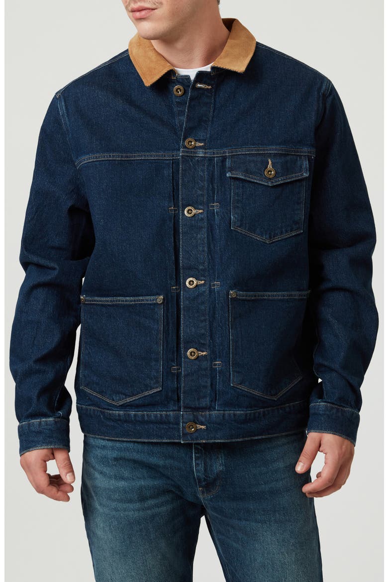 Willy Corduroy Collar Denim Jacket, Main, color, DEEP BLUE DENIM