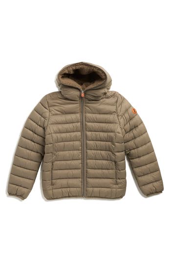 Save The Duck Kids' Wind & Water Resistant Fleece Lined Puffer Jacket In Brown