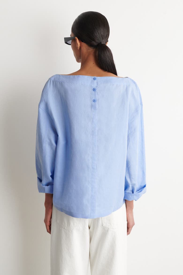 Boat-Neck Linen Blouse, Alternate, color, LIGHT BLUE