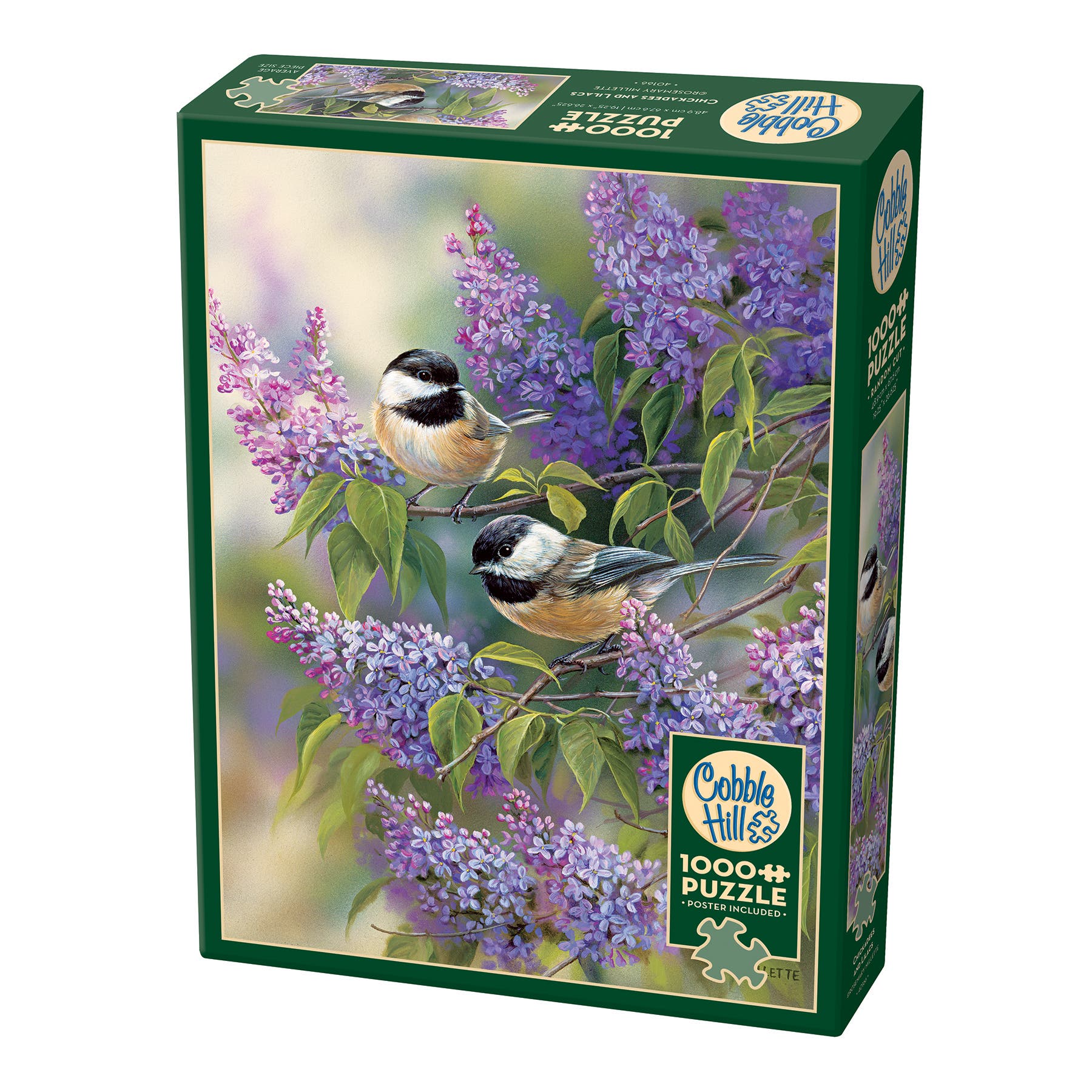 Cobble Hill 1000 Piece Puzzle Chickadees & Lilacs Reference Poster Included in Multicolored 